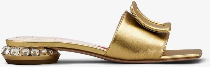 Crystal Embellished Mules in Metallic Nappa Leather
