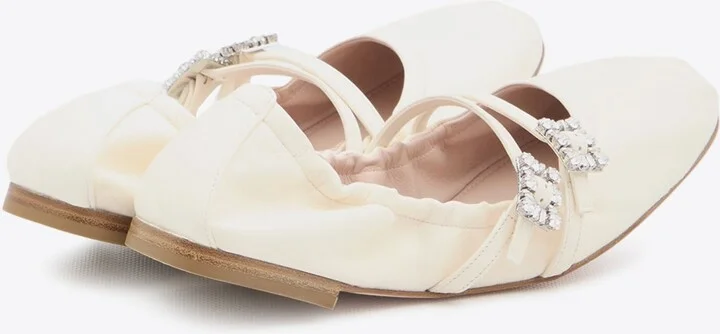 Crystal Embellished Nappa Leather Ballet Flats - Image 2
