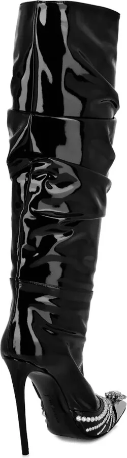 Crystal-Embellished Patent Leather Boots - Image 3
