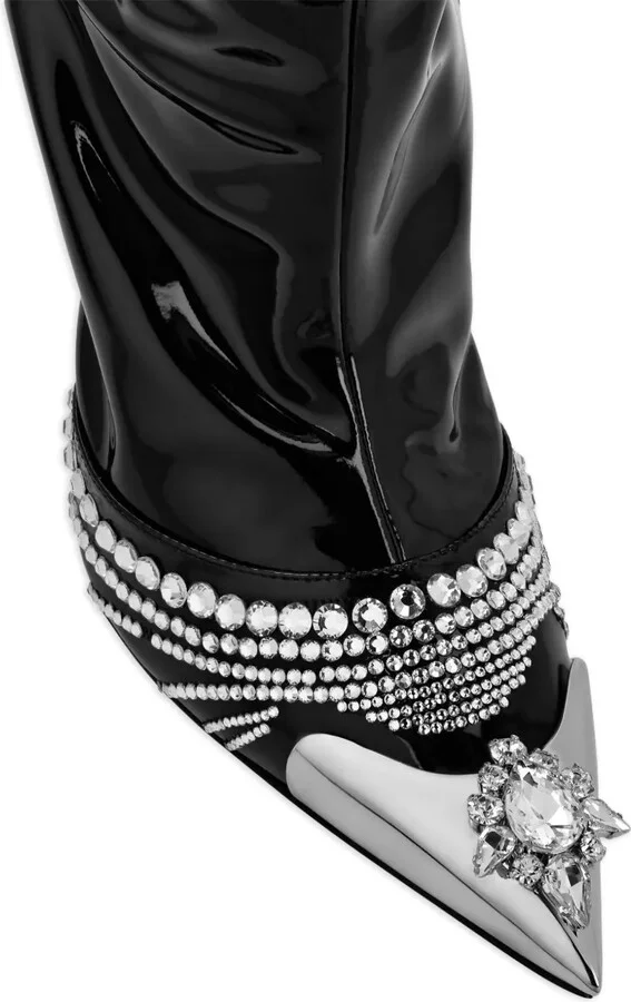 Crystal-Embellished Patent Leather Boots - Image 4