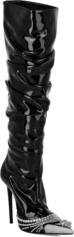 Crystal-Embellished Patent Leather Boots