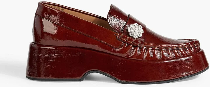 Crystal-embellished patent-leather loafers