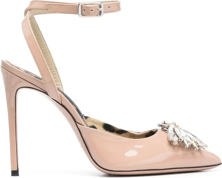 Crystal-Embellished Patent Leather Pumps