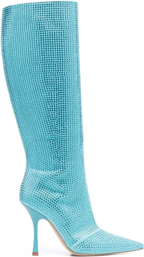Crystal-Embellished Pointed-Toe Boots