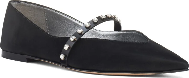 Crystal Embellished Pointed Toe Mary Jane Flat
