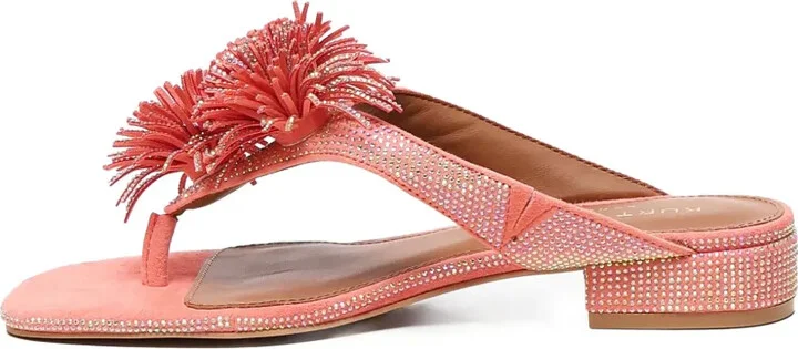 Crystal-Embellished Pom-Pom Sandals - Image 3