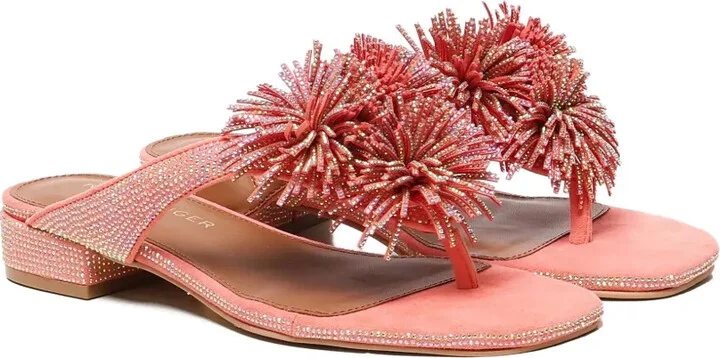 Crystal-Embellished Pom-Pom Sandals - Image 4