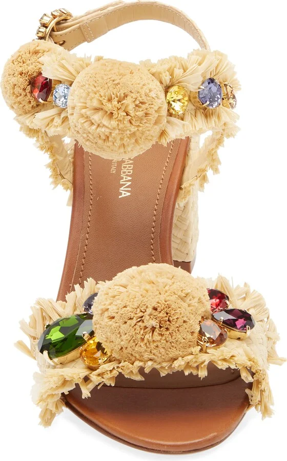 Crystal Embellished Raffia Sandal - Image 4