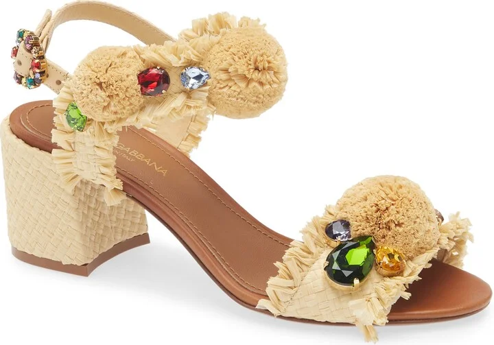 Crystal Embellished Raffia Sandal