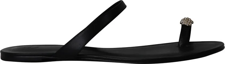 Crystal-Embellished Sandals in Black Leather