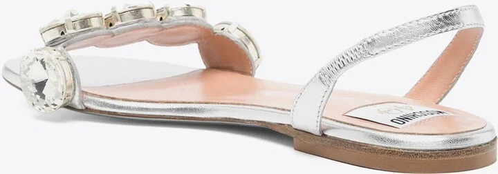 Crystal-Embellished Sandals in Metallic Leather - Image 2
