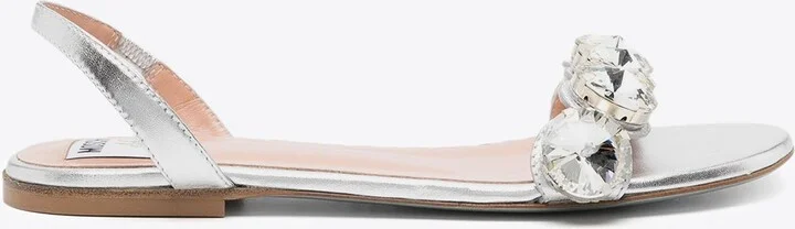 Crystal-Embellished Sandals in Metallic Leather