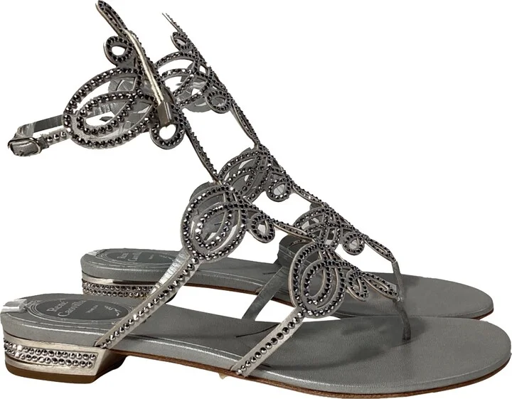 Crystal-Embellished Sandals in Silver Leather