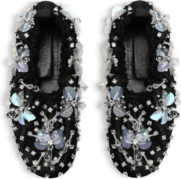 Crystal-Embellished Satin Ballet Flats - Image 4