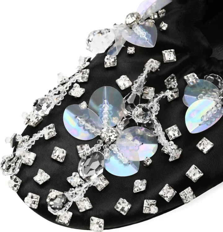 Crystal-Embellished Satin Ballet Flats - Image 5