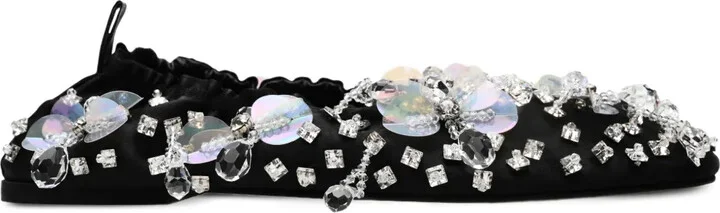 Crystal-Embellished Satin Ballet Flats