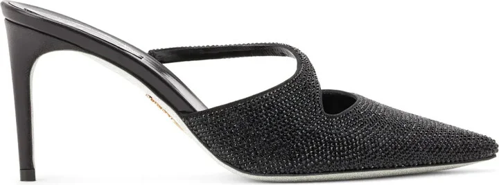 Crystal-Embellished Satin Mules