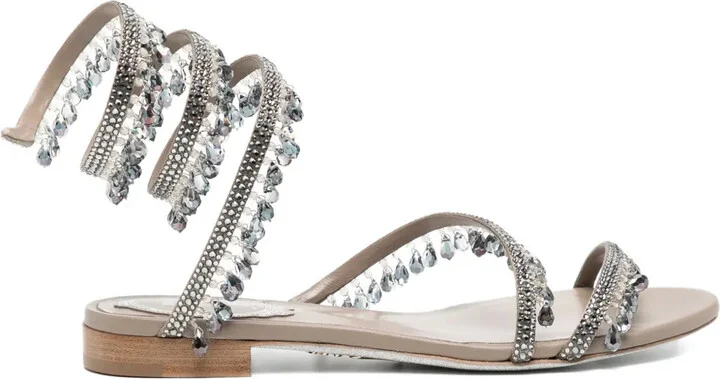Crystal-Embellished Spiral-Wrap Sandals