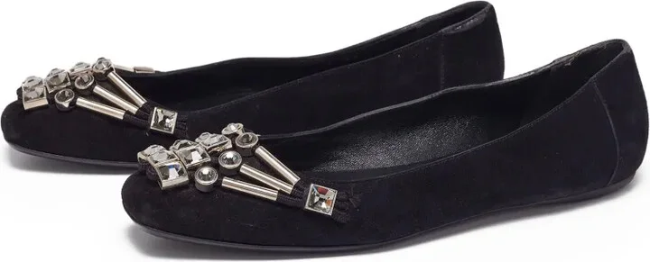 Crystal-Embellished Suede Ballerina Flats - Image 3