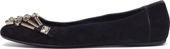 Crystal-Embellished Suede Ballerina Flats