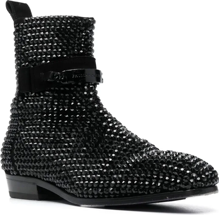 Crystal-Embellished Suede Boots - Image 2