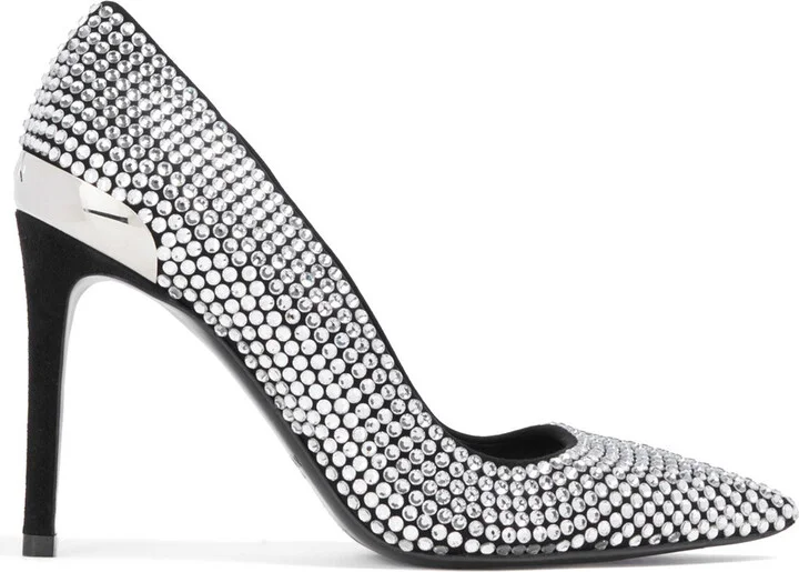 Crystal-embellished suede pumps