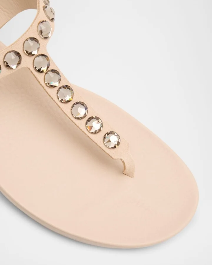 Crystal Embellished T-Strap Thong Sandals - Image 11