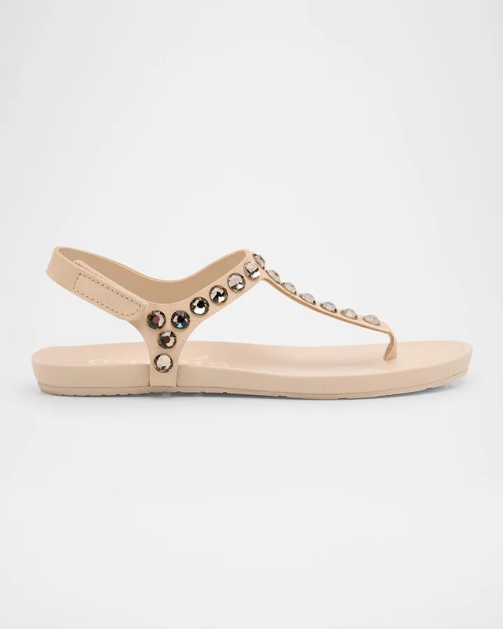 Crystal Embellished T-Strap Thong Sandals
