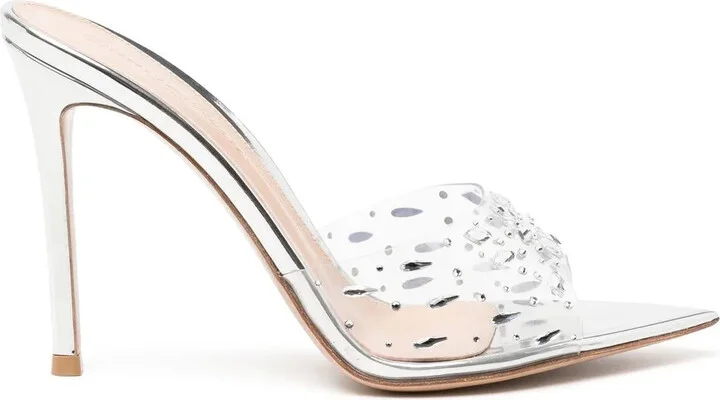 Crystal-Embellished Transparent Mules