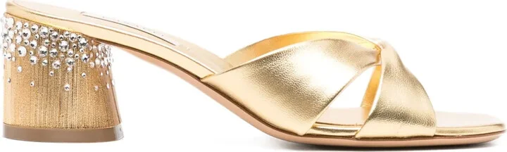 Crystal-Embellished Twist-Strap Heeled Sandals