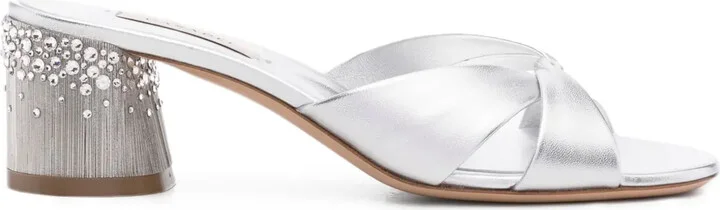 Crystal-Embellished Twist-Strap Heeled Sandals
