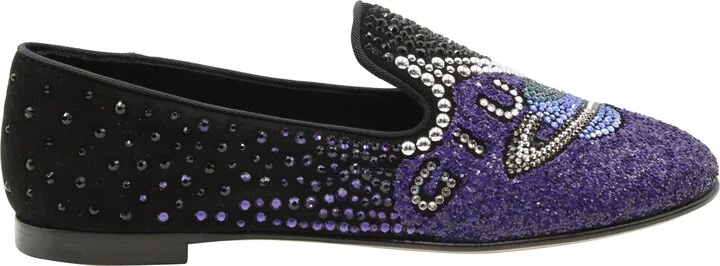 Crystal Embellished Uranus Smoking Slippers in Black Suede