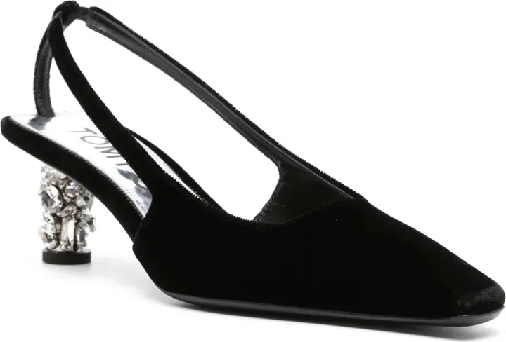 Crystal-Embellished Velvet Slingback Pumps - Image 2