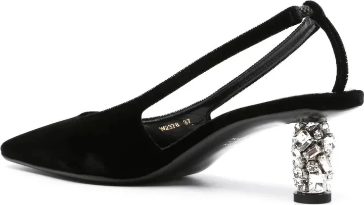 Crystal-Embellished Velvet Slingback Pumps - Image 3