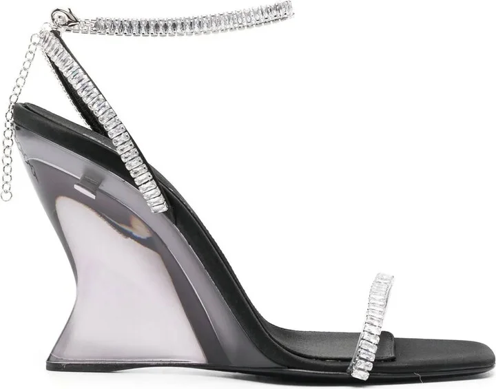 Crystal-Embellished Wedge Sandals
