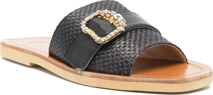 Crystal-Embellished Woven Slides - Image 2
