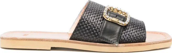 Crystal-Embellished Woven Slides
