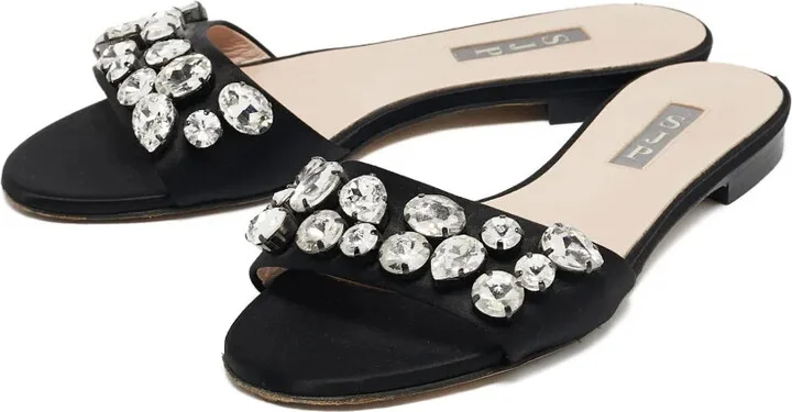 Crystal-Embellishment Satin Sandals - Image 2