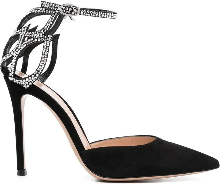 Crystal Fleur 105mm suede pumps