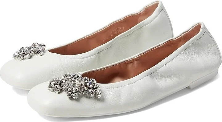 Crystal Fleur Ballet Flat Women's 6 White Leather Slip-On KHD853