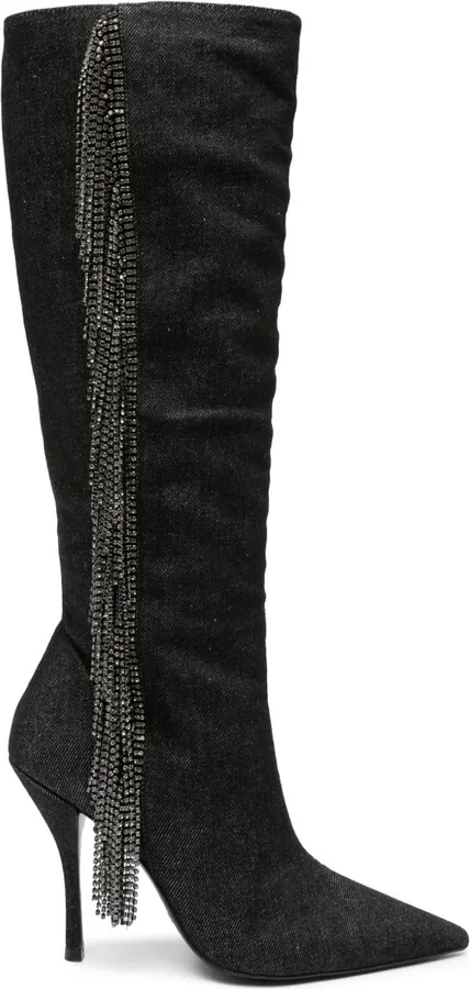 Crystal Fringe 100mm knee-high boots