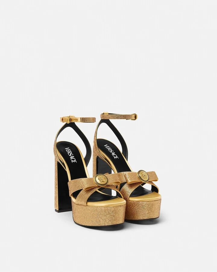 Crystal Gianni Ribbon Satin Sandals 5.5" - Image 2