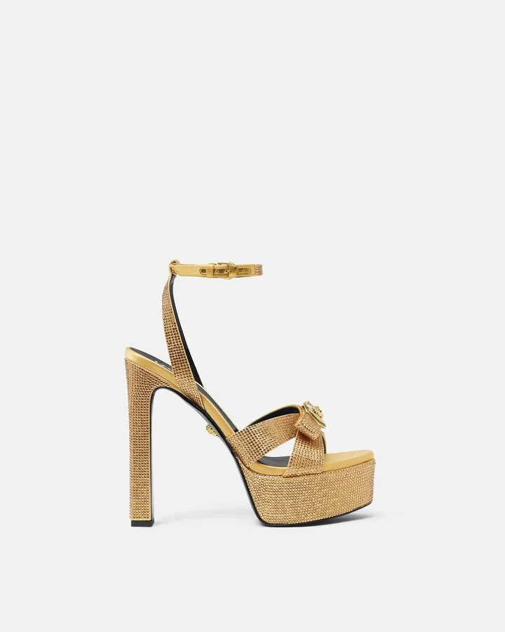 Crystal Gianni Ribbon Satin Sandals 5.5"