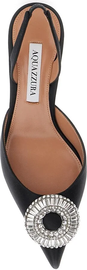 'Crystal Hoop' Black Slingback Pumps With Rhinestoned Embellishment And Kitten Heel In Tech Fabric Woman - Image 4