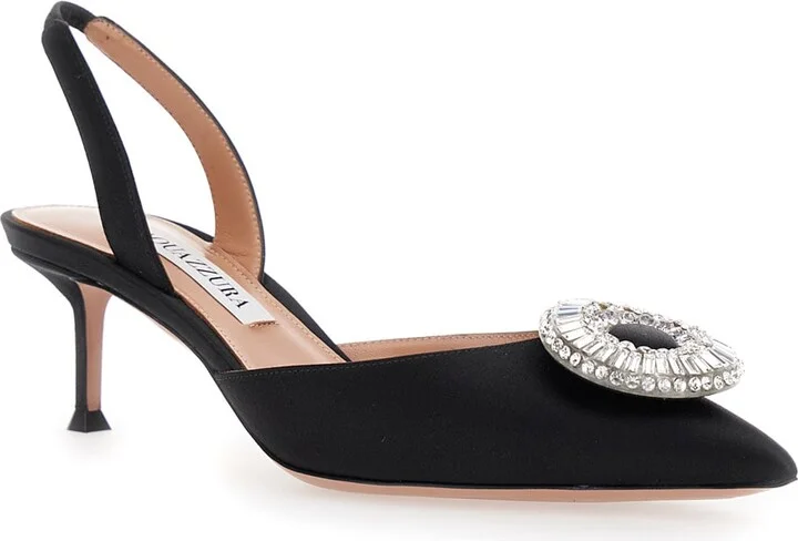 'crystal Hoop' Black Slingback Pumps With Rhinestoned Embellishment And Kitten Heel In Tech Fabric Woman - Image 2