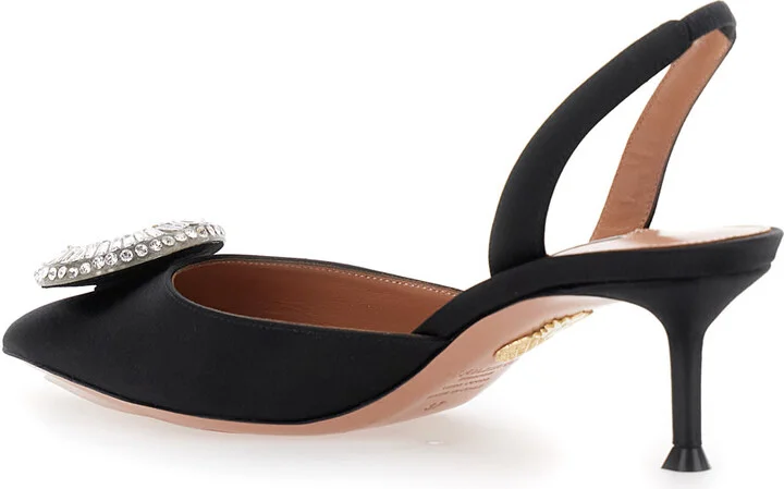 'crystal Hoop' Black Slingback Pumps With Rhinestoned Embellishment And Kitten Heel In Tech Fabric Woman - Image 3
