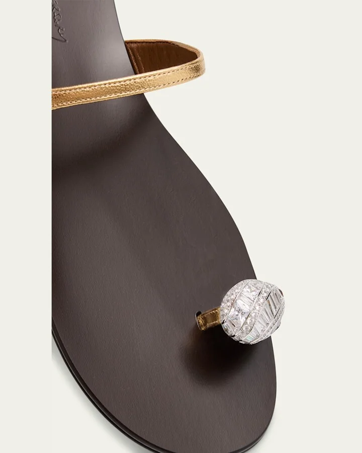 Crystal Jewel Thin Strap Leather Sandals - Image 2