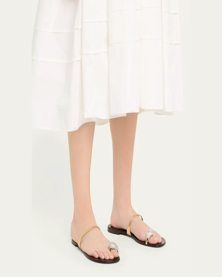 Crystal Jewel Thin Strap Leather Sandals - Image 5