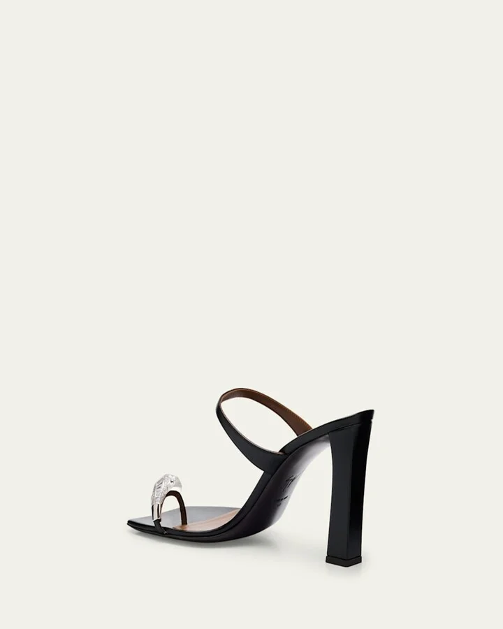 Crystal Jewel Thin Strap Leather Sandals - Image 2