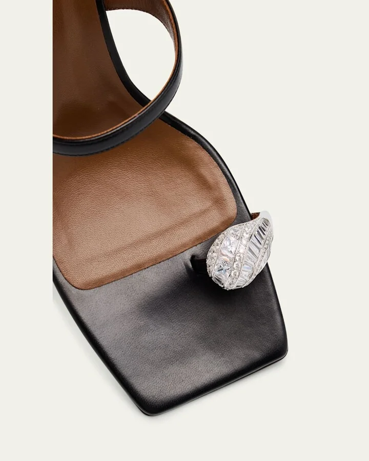 Crystal Jewel Thin Strap Leather Sandals - Image 5